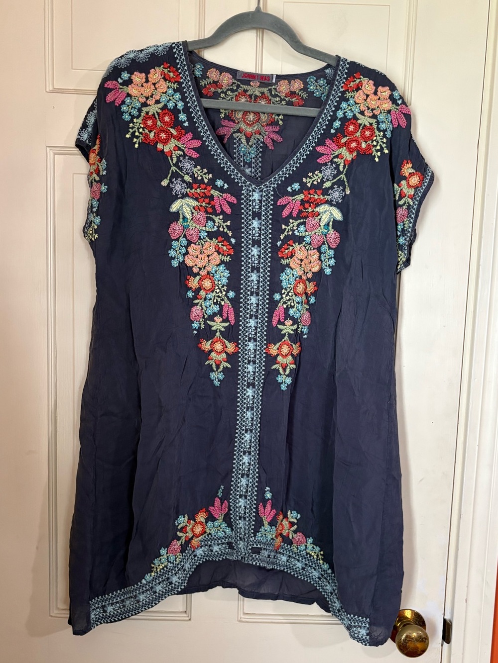 Johnny Was Women’s Heidi Tunic Top/Dress Gray Floral Embroidery Boho Sz Large